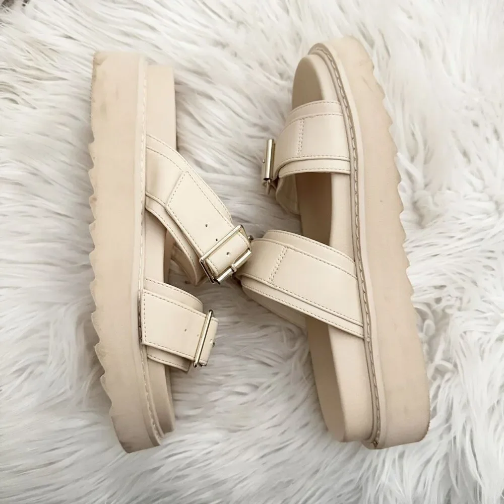 PRINCESS POLLY‎ | Cream Beige Ma Belle Slide on Buckle Sandals Vegan | Size 7